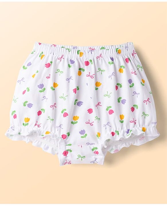Babyhug 100% Cotton Knit Polka Dots & Floral Printed Antibacterial Bloomers Pack Of 3 - Multicolour