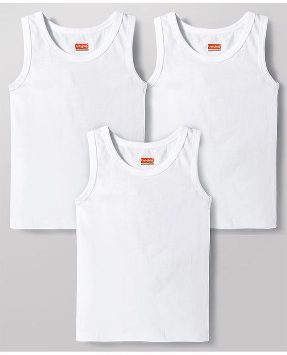 Babyhug 100% Organic Cotton Knit Sleeveless Solid Colour  Vests Pack of 3 - White