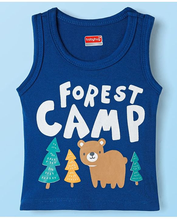 Babyhug 100% Cotton Single Jersey Knit Antibacterial Sleeveless Vests With Forest Print Pack of 3 - Multicolor