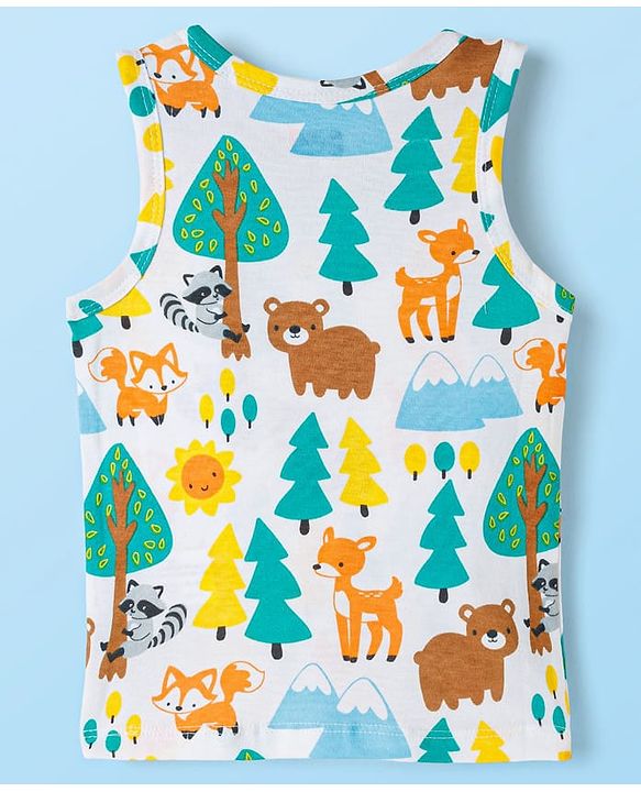 Babyhug 100% Cotton Single Jersey Knit Antibacterial Sleeveless Vests With Forest Print Pack of 3 - Multicolor