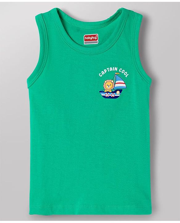 Babyhug 100% Antibacterial Cotton Knit Sleeveless Striped & Nautical Theme Printed Vests Pack of 3 - Blue White & Green