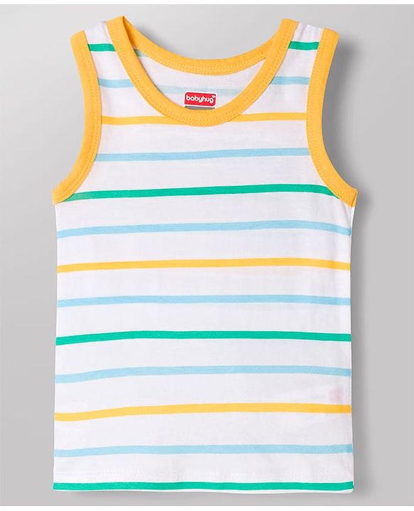 Babyhug 100% Antibacterial Cotton Knit Sleeveless Striped & Nautical Theme Printed Vests Pack of 3 - Blue White & Green