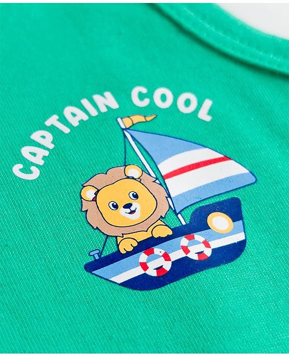 Babyhug 100% Antibacterial Cotton Knit Sleeveless Striped & Nautical Theme Printed Vests Pack of 3 - Blue White & Green