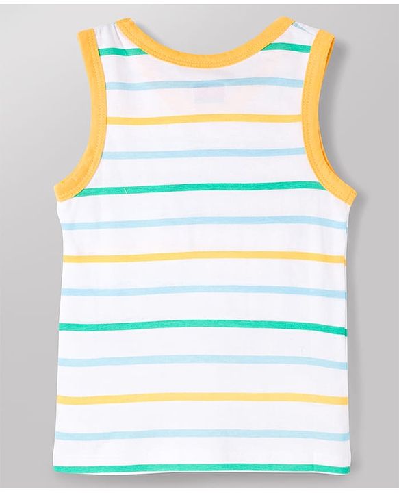 Babyhug 100% Antibacterial Cotton Knit Sleeveless Striped & Nautical Theme Printed Vests Pack of 3 - Blue White & Green