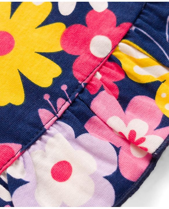 Babyhug Cotton Knit Half Sleeves Nighty with Floral Print - Multicolor