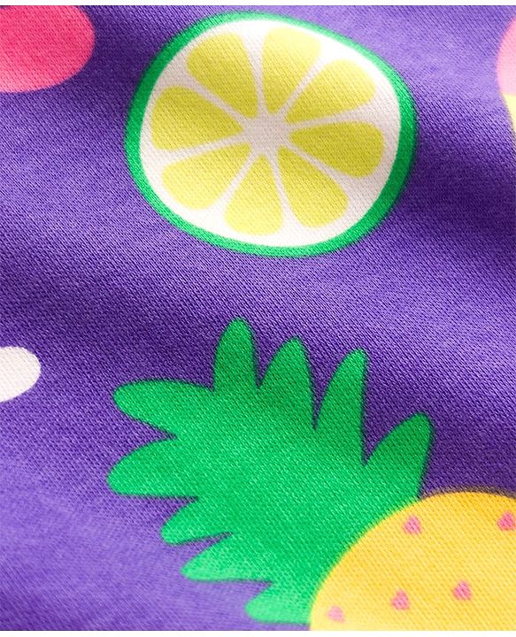 Babyhug Cotton Knit Half Sleeves Nighty with Tropical Theme Print - Purple