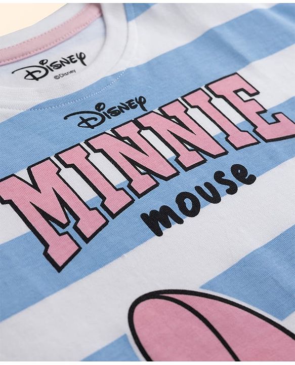 Babyhug Disney 100% Cotton Knit Half Sleeves Striped Nighty With Minnie Mouse Graphic - Multi Color