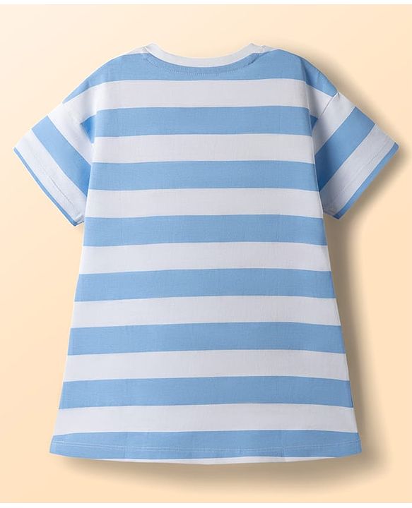 Babyhug Disney 100% Cotton Knit Half Sleeves Striped Nighty With Minnie Mouse Graphic - Multi Color