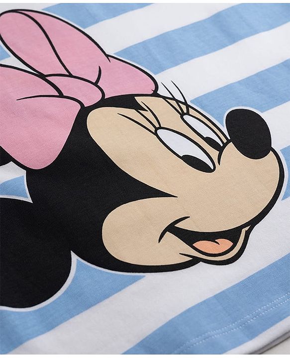 Babyhug Disney 100% Cotton Knit Half Sleeves Striped Nighty With Minnie Mouse Graphic - Multi Color