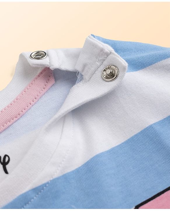 Babyhug Disney 100% Cotton Knit Half Sleeves Striped Nighty With Minnie Mouse Graphic - Multi Color