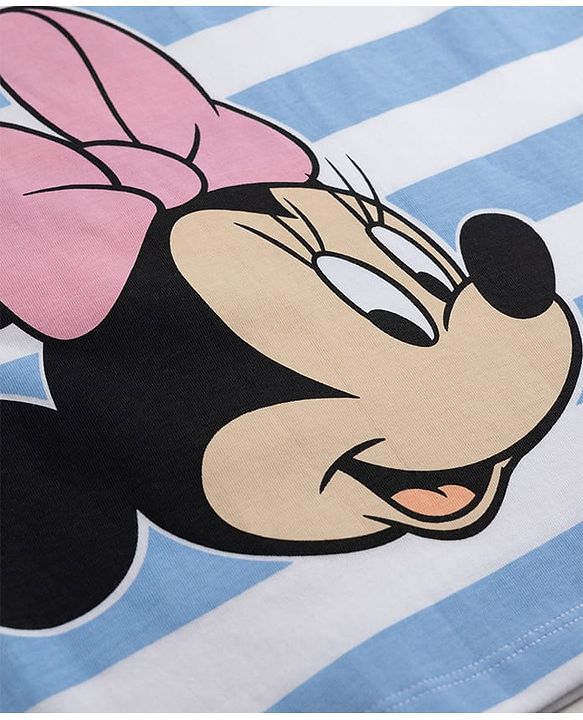 Babyhug Disney 100% Cotton Knit Half Sleeves Striped Nighty With Minnie Mouse Graphic - Multi Color
