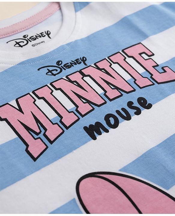 Babyhug Disney 100% Cotton Knit Half Sleeves Striped Nighty With Minnie Mouse Graphic - Multi Color