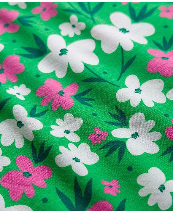 Babyhug Cotton Knit Half Sleeves Floral Printed A Line Nighty - Green