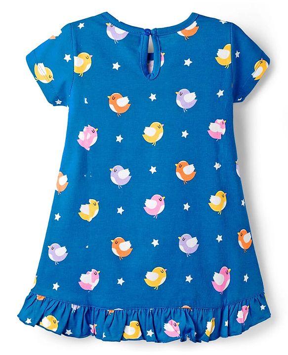Babyhug Cotton Knit Half Sleeves Bird Printed Nighty - Blue