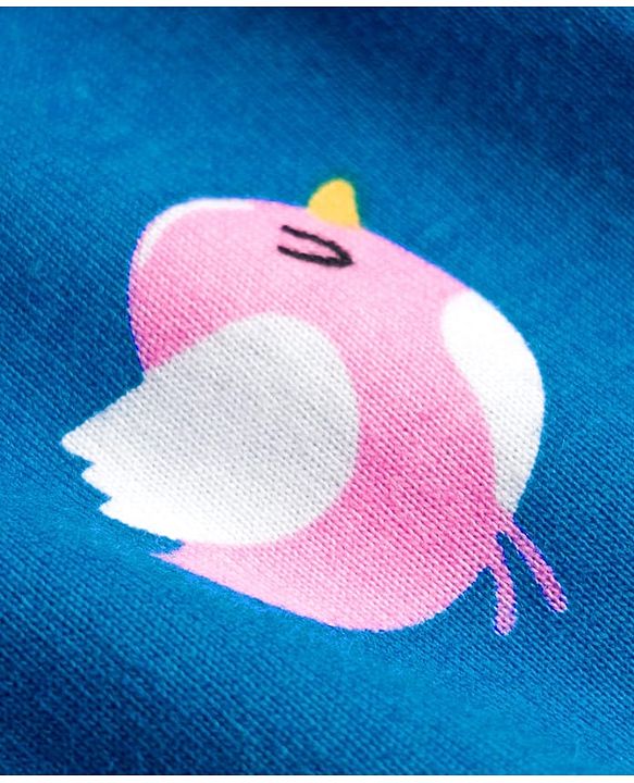 Babyhug Cotton Knit Half Sleeves Bird Printed Nighty - Blue