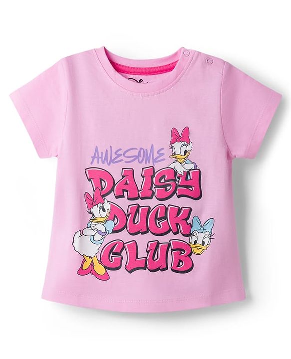 Babyhug Disney Single Jersey Knit Half Sleeves T-Shirt & Pyjama Night Suit with Daisy Duck Graphics - Pink