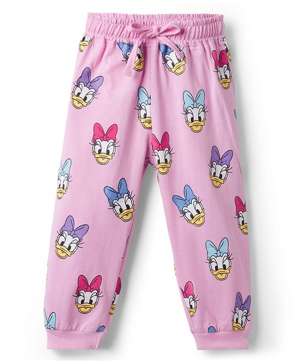 Babyhug Disney Single Jersey Knit Half Sleeves T-Shirt & Pyjama Night Suit with Daisy Duck Graphics - Pink