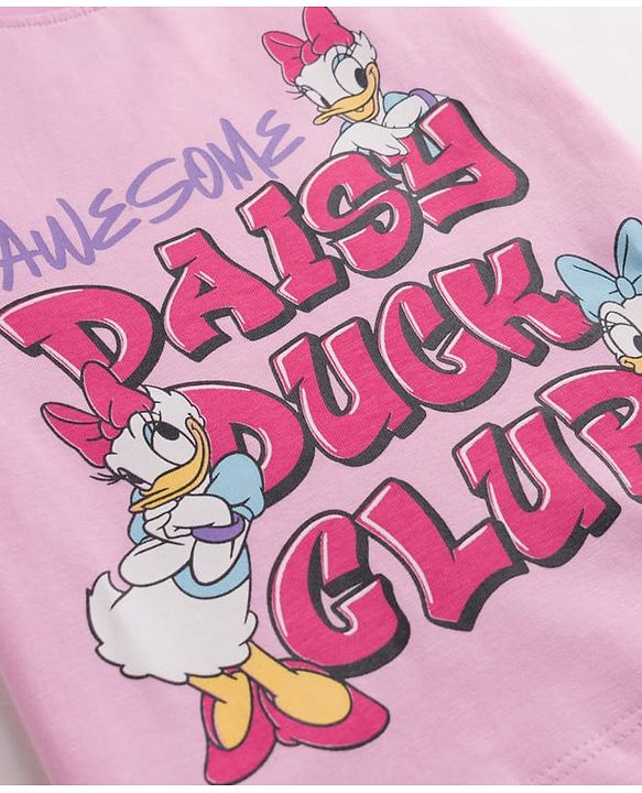 Babyhug Disney Single Jersey Knit Half Sleeves T-Shirt & Pyjama Night Suit with Daisy Duck Graphics - Pink