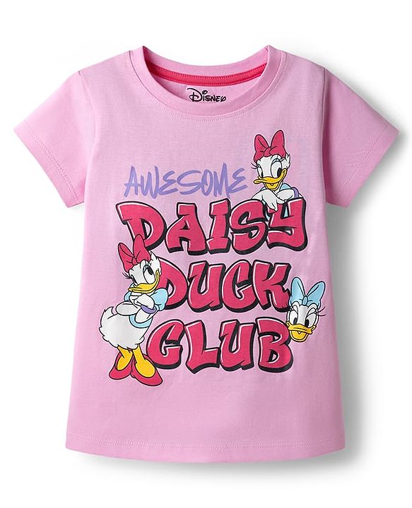 Babyhug Disney Single Jersey Knit Half Sleeves T-Shirt & Pyjama Night Suit with Daisy Duck Graphics - Pink