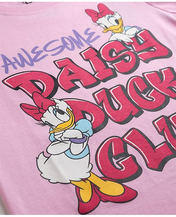 Babyhug Disney Single Jersey Knit Half Sleeves T-Shirt & Pyjama Night Suit with Daisy Duck Graphics - Pink