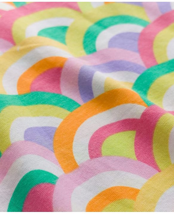 Babyhug Cotton Knit Frill Sleeves Nighty with Rainbow Print - Yellow