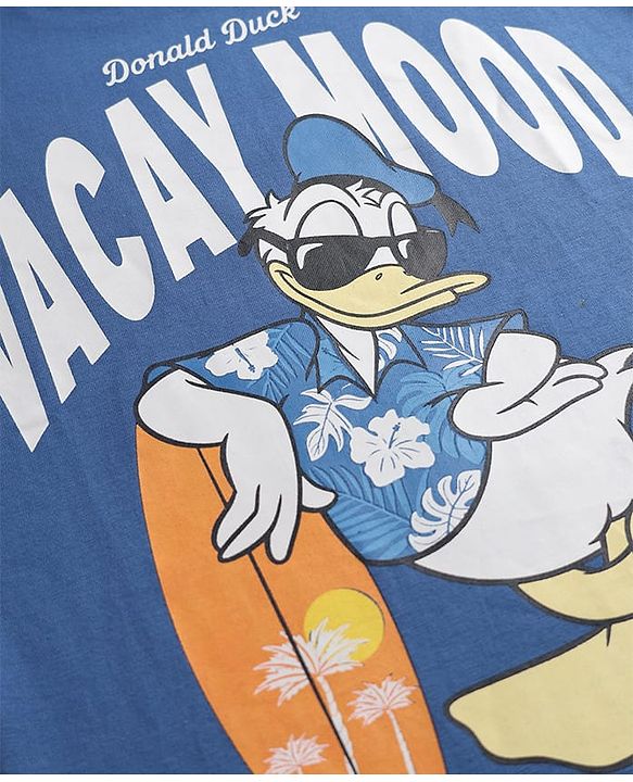Pine Kids Disney Single Jersey Knit Half Sleeves Donald Duck Printed T-Shirt & Pyjama Night Suit - Multicolour