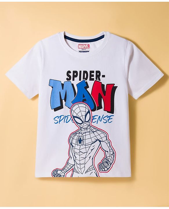 Pine Kids Marvel Single Jersey Knit Half Sleeves T-Shirt & Pyjama Night Suit With Spider Man Graphic - Navy Blue & White