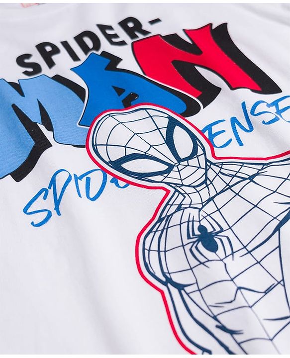 Pine Kids Marvel Single Jersey Knit Half Sleeves T-Shirt & Pyjama Night Suit With Spider Man Graphic - Navy Blue & White