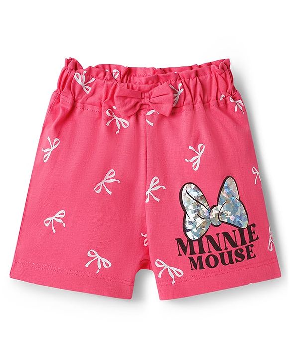 Babyhug Disney Single Jersey Knit Above Knee Length Shorts with Minnie Mouse Graphic & Bow Applique Pack of 2 - Multicolor