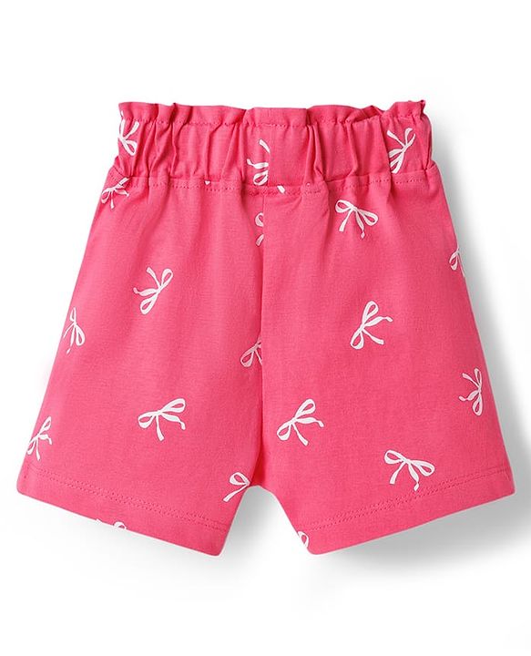 Babyhug Disney Single Jersey Knit Above Knee Length Shorts with Minnie Mouse Graphic & Bow Applique Pack of 2 - Multicolor