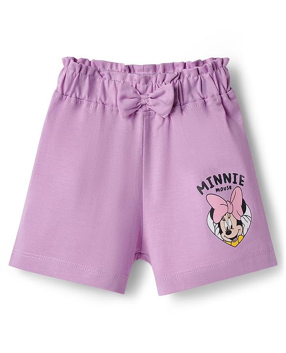 Babyhug Disney Single Jersey Knit Above Knee Length Shorts with Minnie Mouse Graphic & Bow Applique Pack of 2 - Multicolor