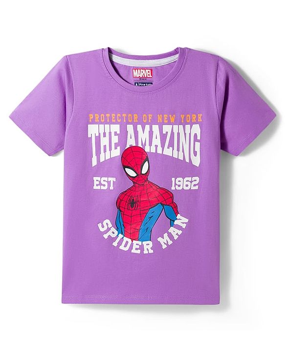 Pine Kids Marvel 100% Cotton Knit Half Sleeves T-Shirt & Shorts Night Suit With Spider Man Graphic - Multi Color