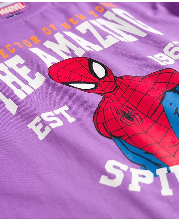 Pine Kids Marvel 100% Cotton Knit Half Sleeves T-Shirt & Shorts Night Suit With Spider Man Graphic - Multi Color