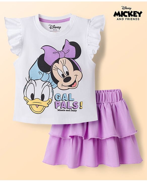 Babyhug Disney Single Jersey Knit Half Sleeves T-Shirt & Skirts Set With Minnie Mouse Graphics- Multicolor