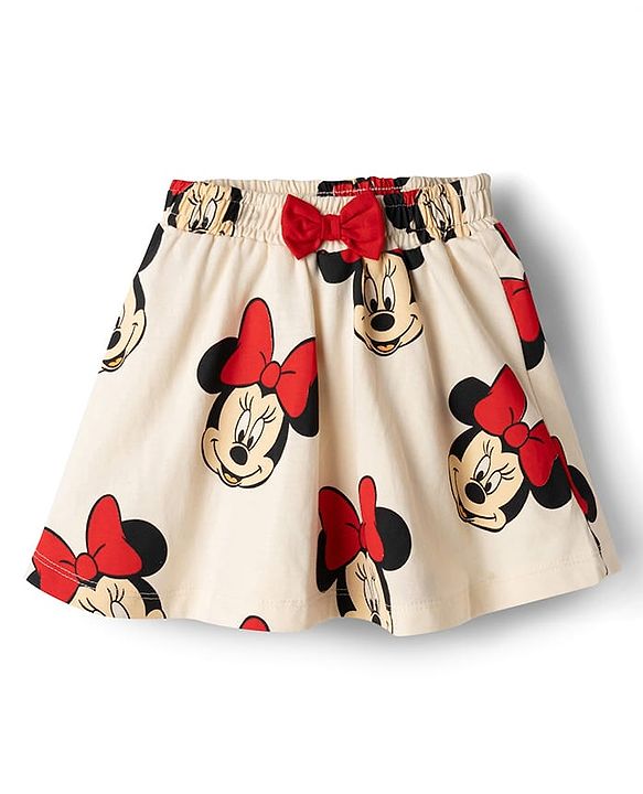 Babyhug Disney Single Jersey Knit Half Sleeves T-Shirt & Skirts Set With Minnie Mouse Graphics- Multicolor