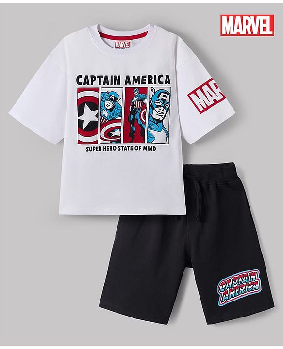 Pine Kids Marvel Single Jersey Knit Half Sleeves T-Shirt & Shorts Set With Avengers Graphics - Multicolor