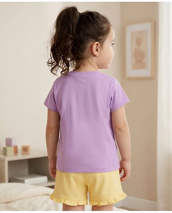 Babyhug Disney Single Jersey Knit Half Sleeves T-Shirt & Shorts Set with Marie Graphic - Multicolor