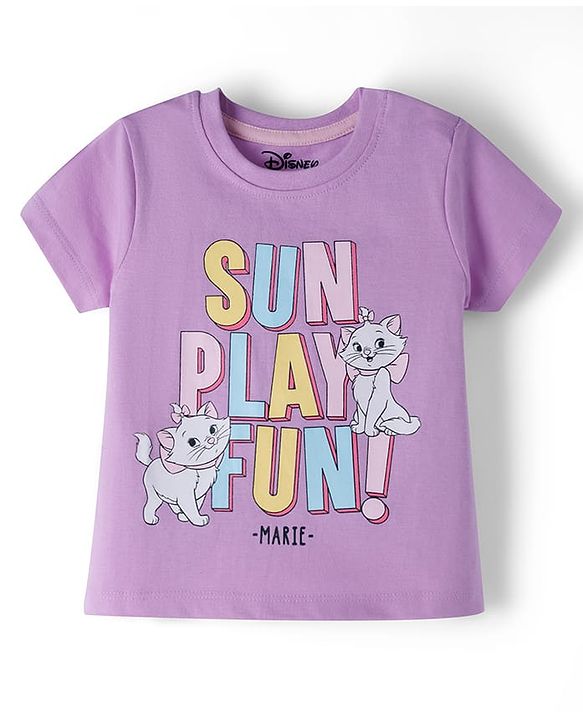 Babyhug Disney Single Jersey Knit Half Sleeves T-Shirt & Shorts Set with Marie Graphic - Multicolor