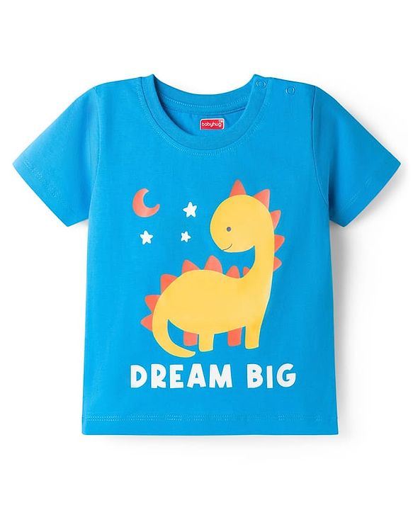 Babyhug Cotton Knit Half Sleeves T-Shirt & Pyjama Night Suit With Dino Print - Blue
