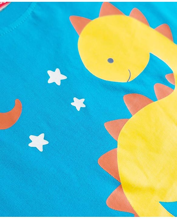 Babyhug Cotton Knit Half Sleeves T-Shirt & Pyjama Night Suit With Dino Print - Blue