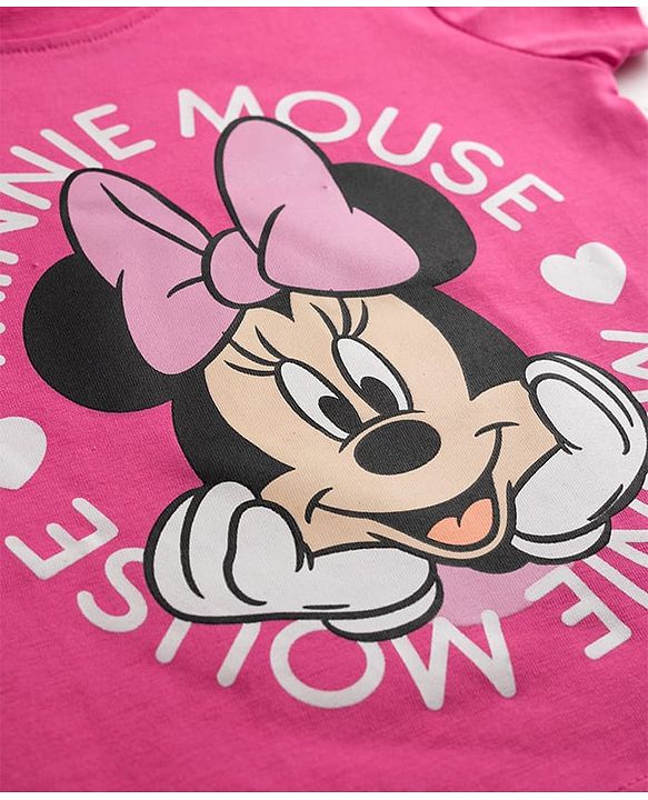 Babyhug Disney 100% Cotton Knit Half Sleeves T-Shirt & Joggers Set With Minnie Mouse Graphic - Multicolor
