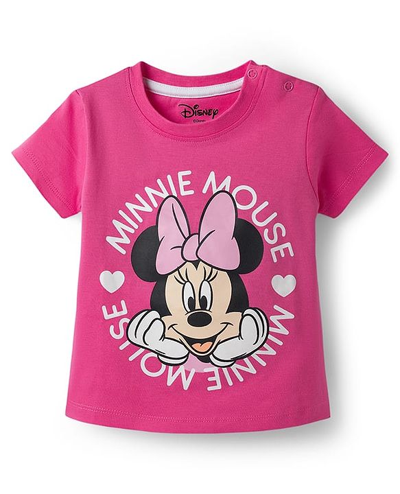 Babyhug Disney 100% Cotton Knit Half Sleeves T-Shirt & Joggers Set With Minnie Mouse Graphic - Multicolor