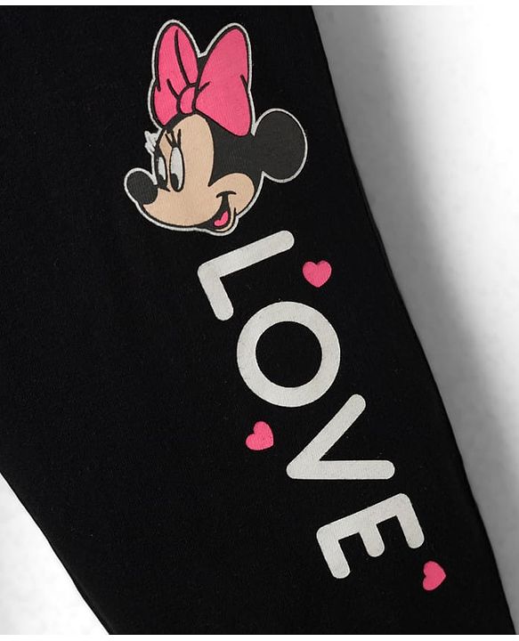 Babyhug Disney 100% Cotton Knit Half Sleeves T-Shirt & Joggers Set With Minnie Mouse Graphic - Multicolor
