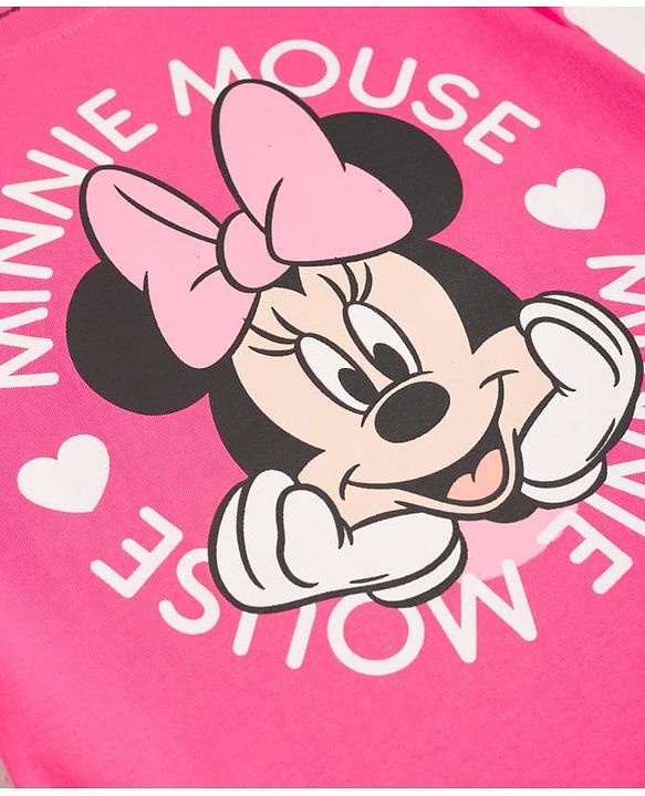 Babyhug Disney 100% Cotton Knit Half Sleeves T-Shirt & Joggers Set With Minnie Mouse Graphic - Multicolor