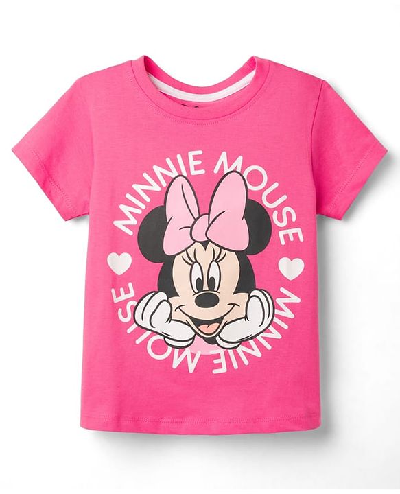 Babyhug Disney 100% Cotton Knit Half Sleeves T-Shirt & Joggers Set With Minnie Mouse Graphic - Multicolor