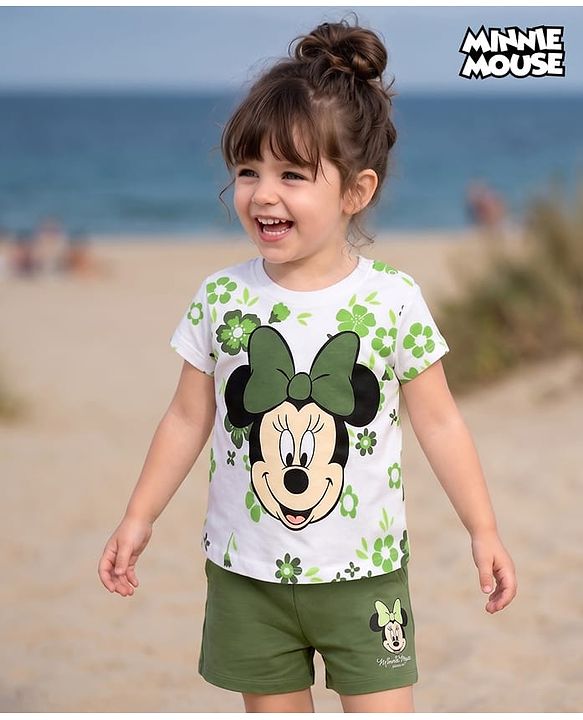 Babyhug Disney Single Jersey Knit Half Sleeves T-Shirt & Shorts Set With Minnie Mouse Graphics - Multicolor