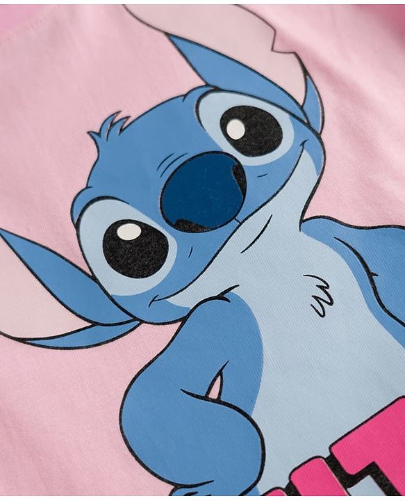 Babyhug Disney Single Jersey Knit Half Sleeves T-Shirt & Shorts Set With Lilo & Stitch Graphics - Multicolor