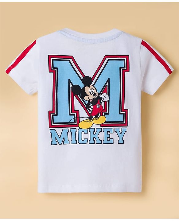 Babyhug Disney 100% Cotton Knit Half Sleeve T-Shirt With Front & Back Mickey Mouse Graphic -white