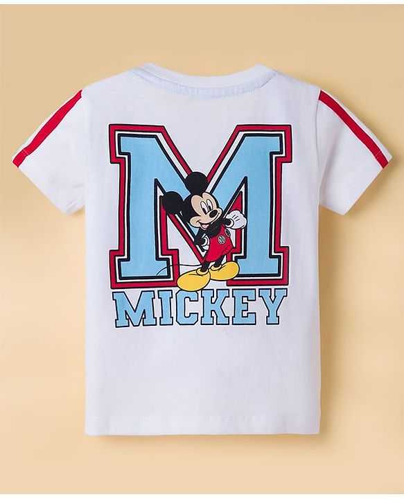 Babyhug Disney 100% Cotton Knit Half Sleeve T-Shirt With Front & Back Mickey Mouse Graphic -white