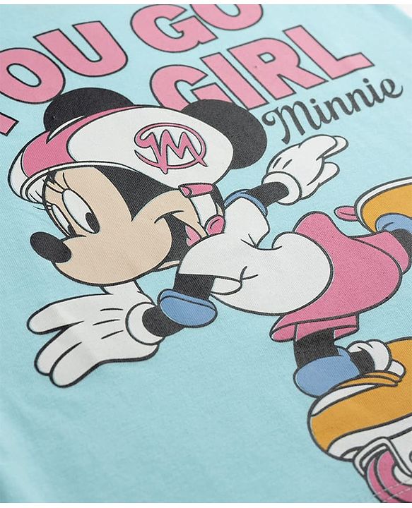 Babyhug Disney Single Jersey Knit Half Sleeves T-Shirt With Minnie Mouse Graphics - Sky Blue